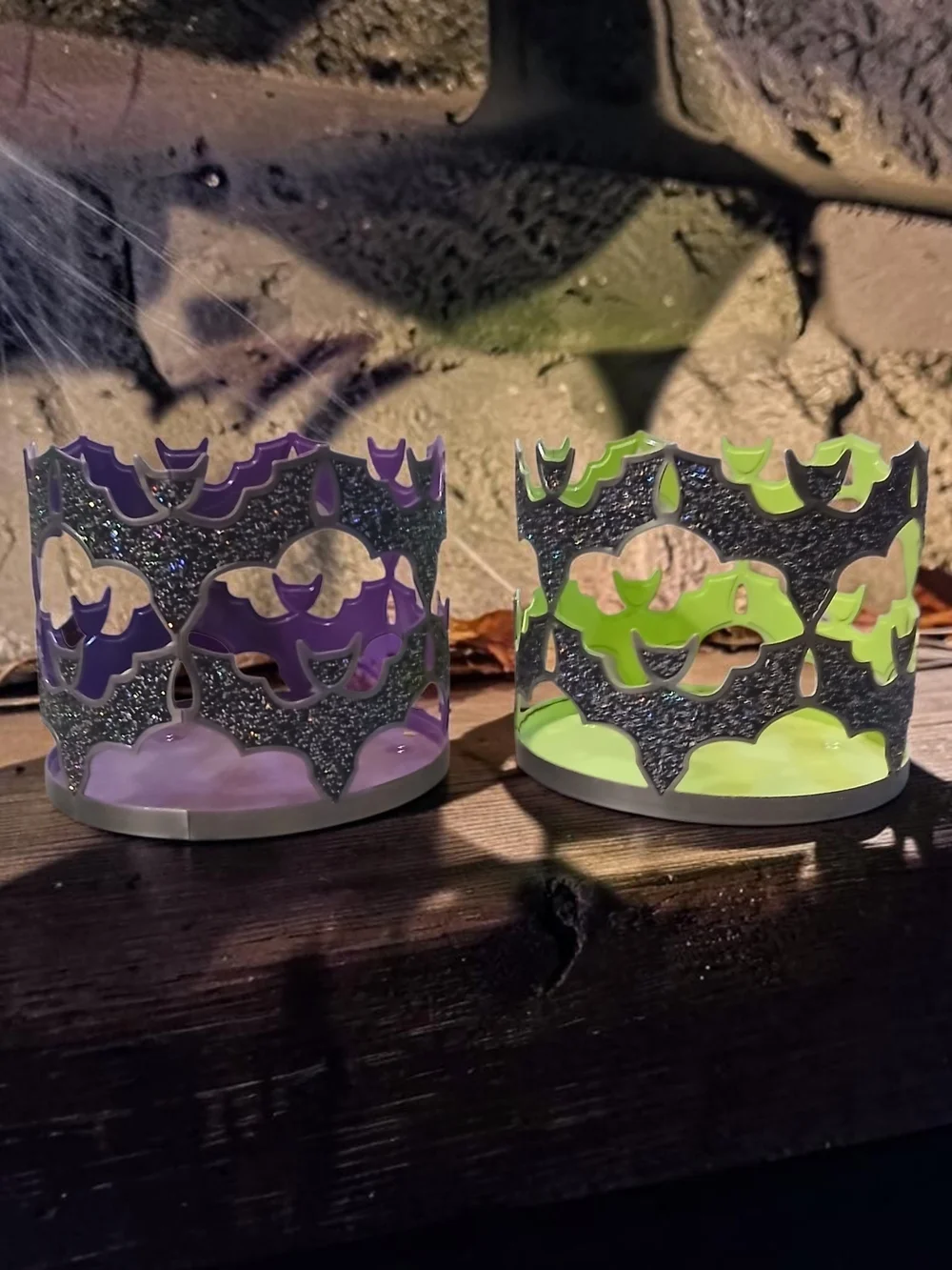 Decorative Bat Tea Light Holders - Purple and Green - Brand Unspecified